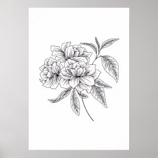Elegant Hand-Drawn Peony Flower Line Art | Floral  Poster