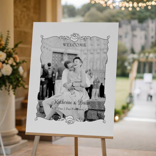 Elegant Hand Drawn Photo Frame Wedding Welcome Foam Board