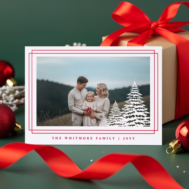 Elegant Hand-Drawn Pine Tree Photo Frame Christmas Letterpress Photo Cards (Elegant Hand-Drawn Pine Tree Photo Frame Christmas Letterpress Photo Cards)