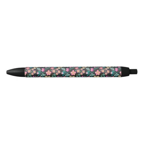 Elegant Hand_Drawn Pink Floral Black Design Black Ink Pen