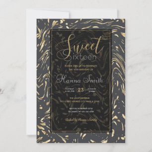 Elegant Hand-Drawn Pink Floral Black Design Invitation