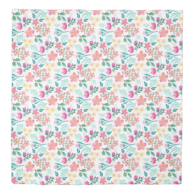 Elegant hand-drawn pink floral design duvet cover (Front)