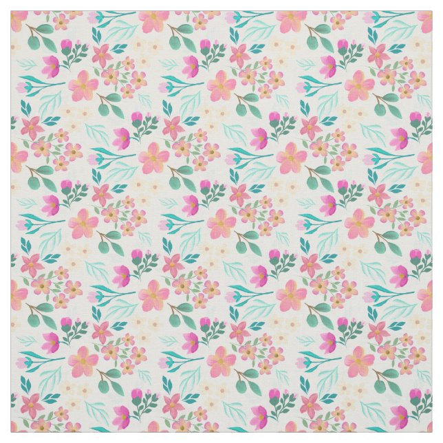 Elegant hand-drawn pink floral design fabric (Swatch)