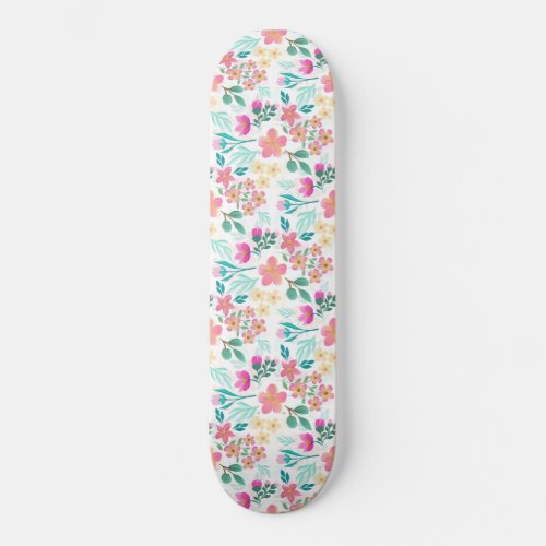Elegant hand_drawn pink floral design skateboard