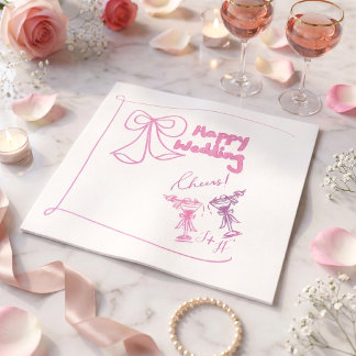 Elegant hand drawn pink minimalist cocktail napkins