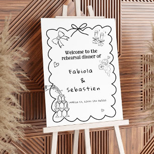 Elegant Hand Drawn rehearsal dinner Welcome sign