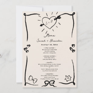 Elegant Hand Drawn Retro Black Wedding Menu Invitation