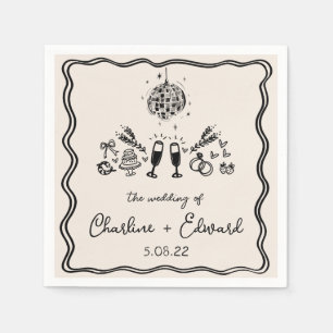 Elegant Hand Drawn Retro Black Wedding Napkins