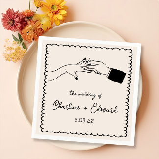 Elegant Hand Drawn Retro Black Wedding Napkins