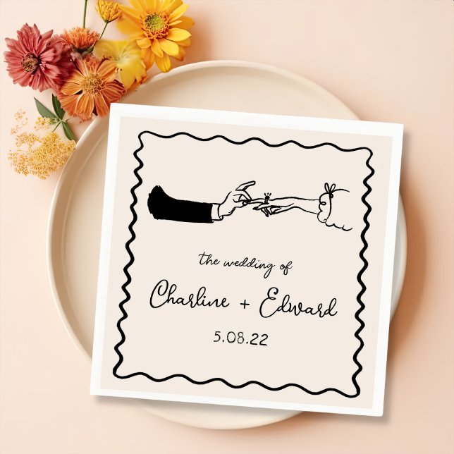 Elegant Hand Drawn Retro Black Wedding Napkins (Creator Uploaded)