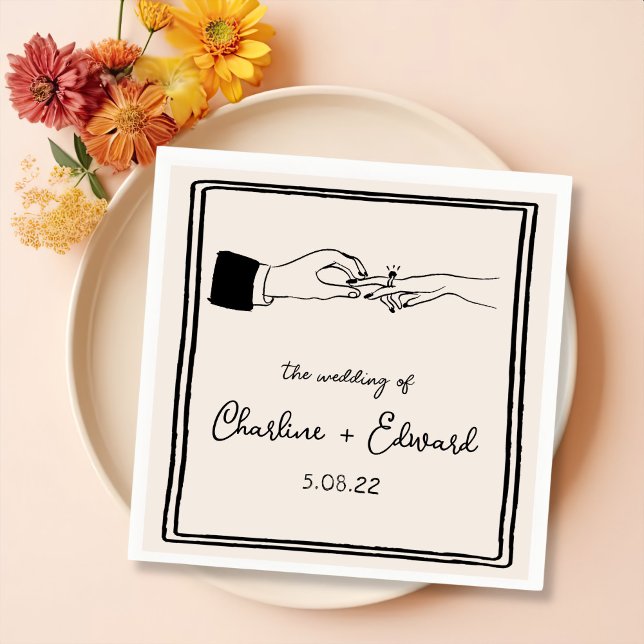 Elegant Hand Drawn Retro Black Wedding Napkins (Creator Uploaded)