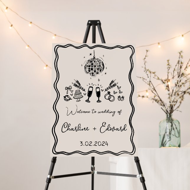 Elegant Hand Drawn Retro Black Wedding Sign (In Situ (Stand))