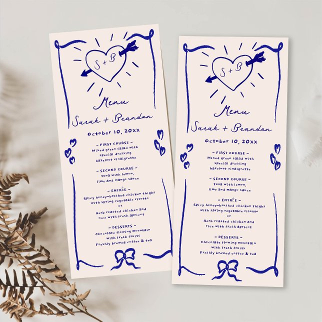 Elegant Hand Drawn Retro Blue Wedding Menu (Creator Uploaded)