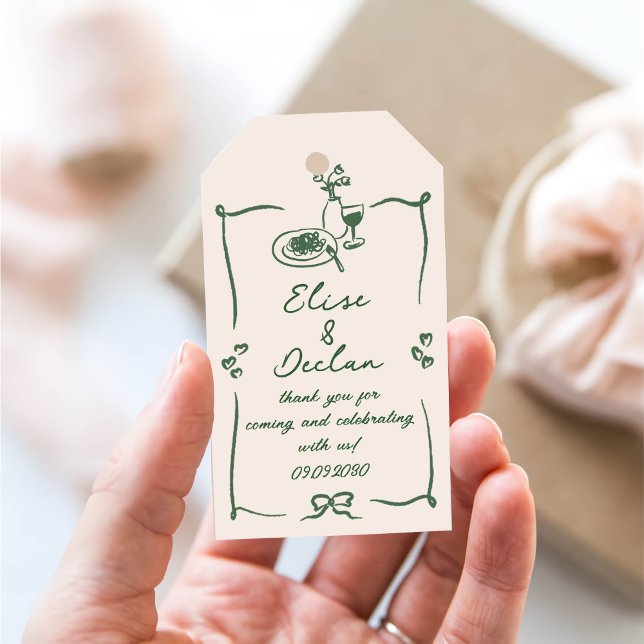 Elegant Hand Drawn Retro Green Wedding Gift Tags (Creator Uploaded)