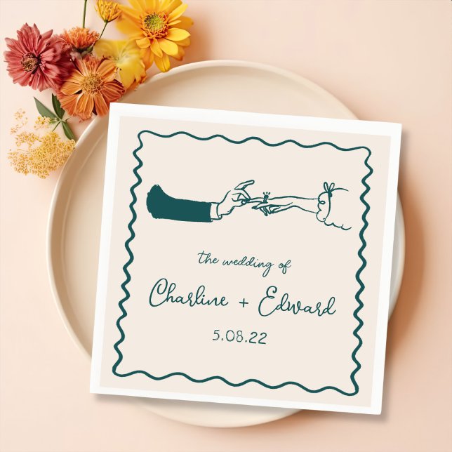Elegant Hand Drawn Retro Green Wedding Napkins (Creator Uploaded)