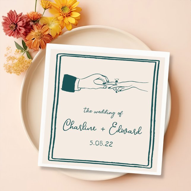 Elegant Hand Drawn Retro Green Wedding Napkins (Creator Uploaded)
