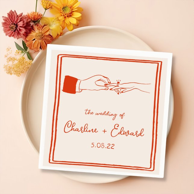 Elegant Hand Drawn Retro Orange Wedding Napkins (Creator Uploaded)