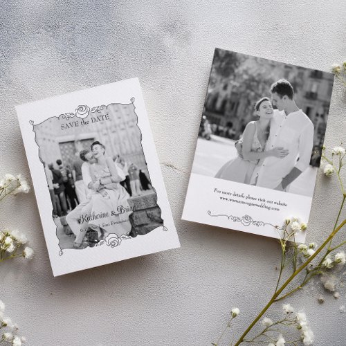 Elegant Hand Drawn Rose Photo Frame Save The Date