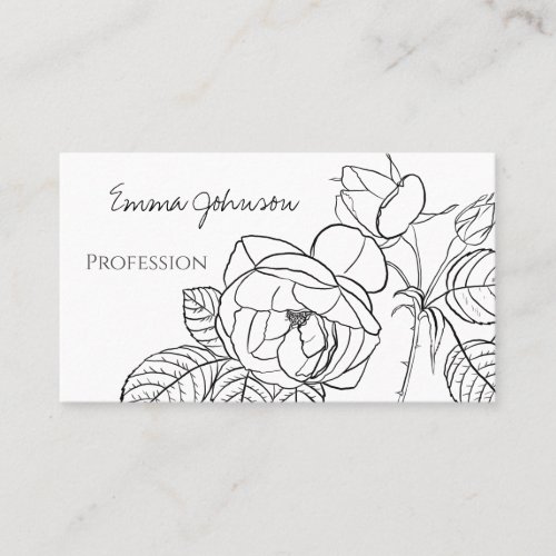 Elegant hand_drawn Roses Floral Black White Design Business Card