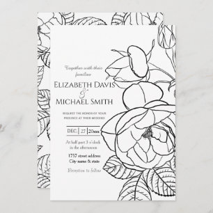 Elegant hand-drawn Roses Floral Black White Design Invitation