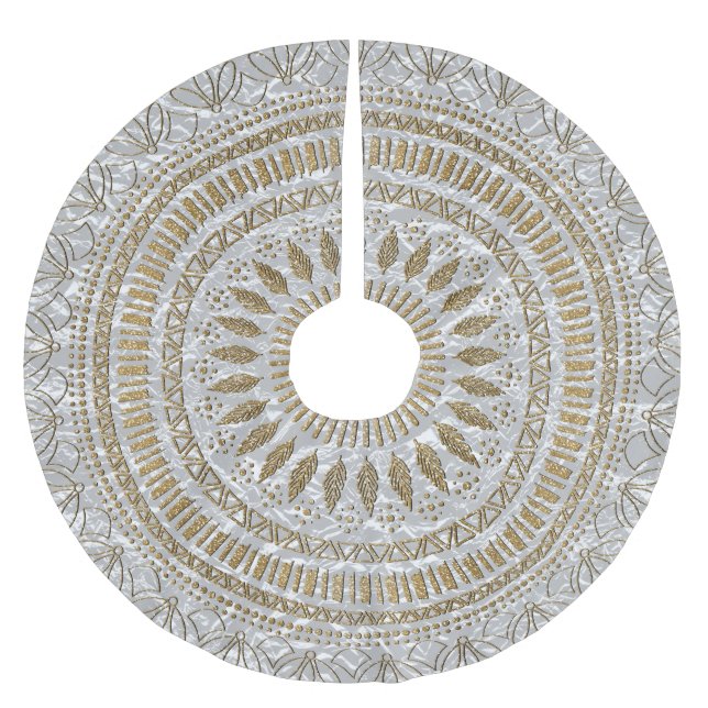 Elegant hand drawn tribal mandala design brushed polyester tree skirt (Front)