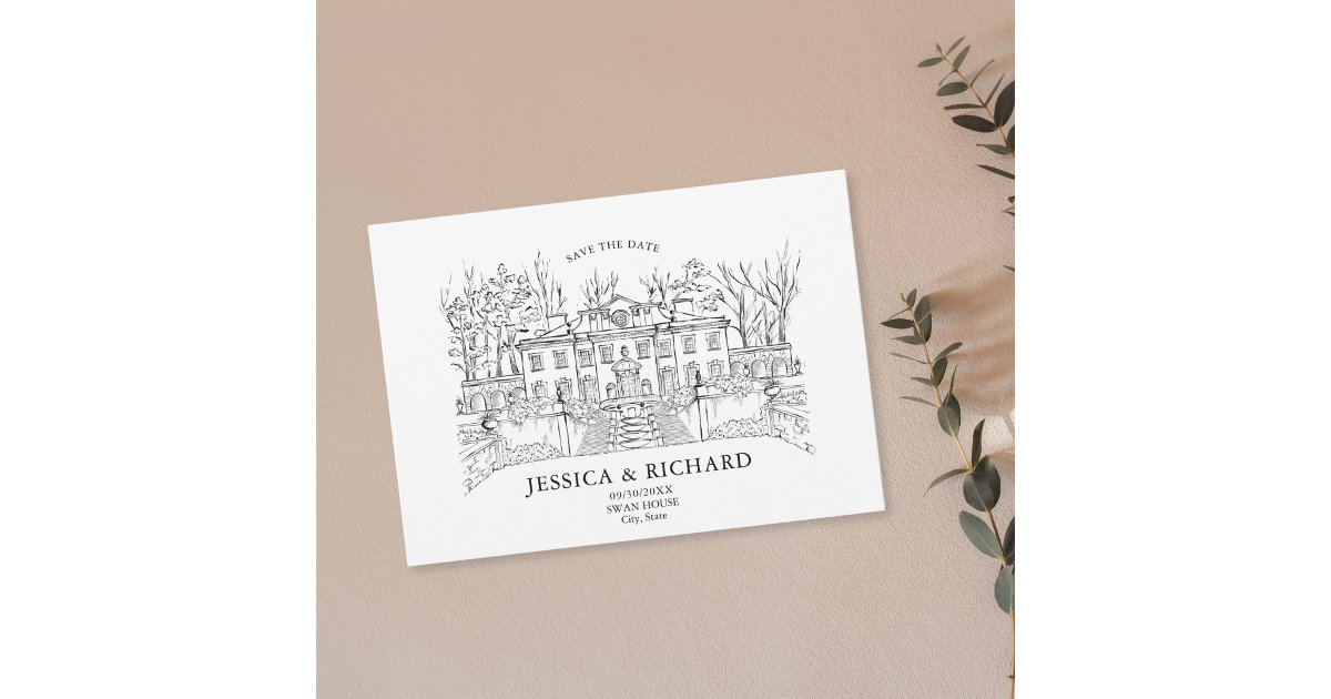 Elegant Hand Drawn Venue Chateau Illustration Invitation | Zazzle
