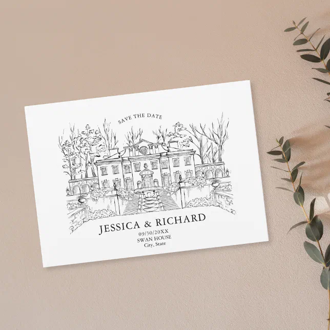Elegant Hand Drawn Venue Chateau Illustration Invitation | Zazzle