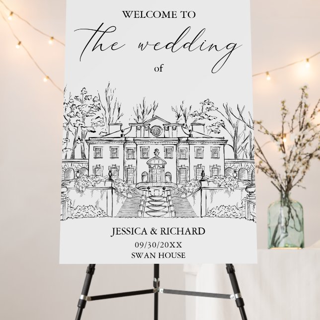 Elegant Hand Drawn Venue Thank You Foam Board (In Situ (Stand))