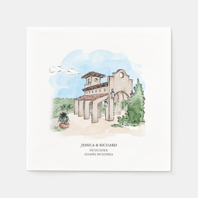 Elegant Hand Drawn Venue Thank You Napkins (Front)