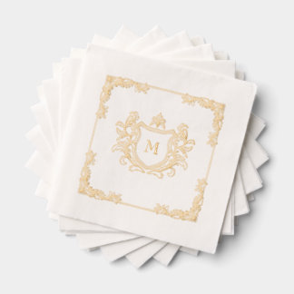 Elegant Hand-Drawn Vintage Crest Monogram Wedding Foil Napkins