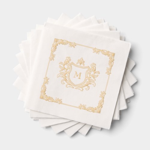 Elegant Hand-Drawn Vintage Crest Monogram Wedding Foil Napkins