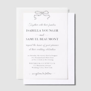 Elegant Hand-Drawn Wedding Bow Custom Text Overlay Vellum Invitations