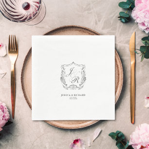 Elegant Hand Drawn Wedding Monogram Crest Napkins