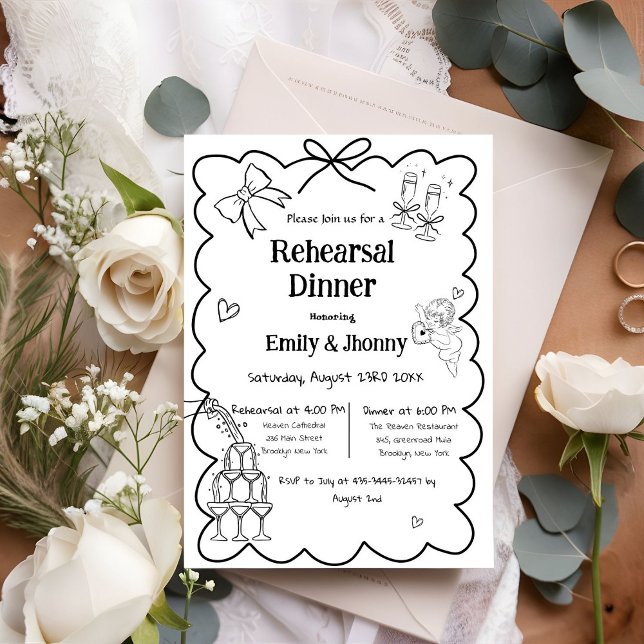 Elegant Hand Drawn  Wedding Rehearsal Dinner Invit Invitation (Creator Uploaded)