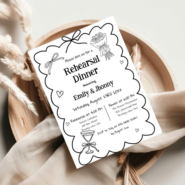 Elegant Hand Drawn  Wedding Rehearsal Dinner Invitation (Creator Uploaded)