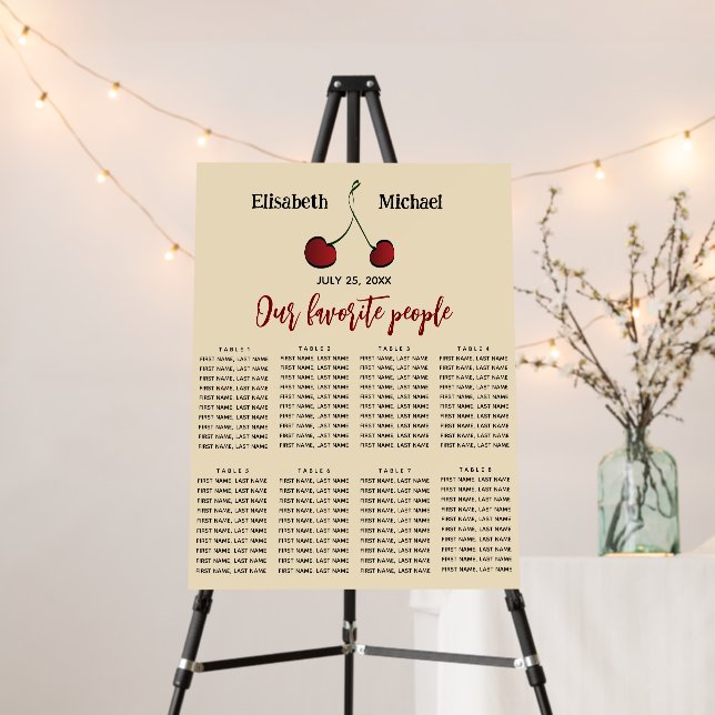 Elegant hand drawn whimsy red cherry Seating Chart Foam Board (In Situ (Stand))