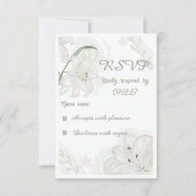 Elegant hand-drawn white lily wedding RSVP Card