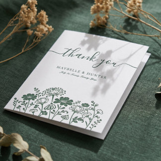 Elegant Hand-Drawn Wildflower Botanical Wedding Letterpress Thank You Card