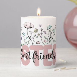 Elegant Hand-Drawn Wildflower Design sister friend Pillar Candle