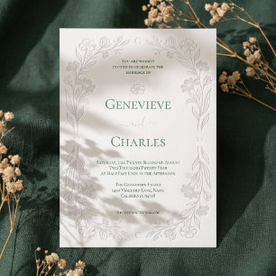 Elegant Hand-Drawn Wildflower Floral Frame Wedding Letterpress Invitation
