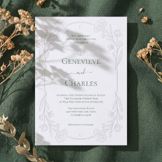  Elegant Hand-Drawn Wildflower Floral Wedding Letterpress Invitation