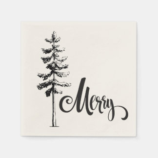 Elegant Hand Drawn Winter Tree Holiday Party Napkins