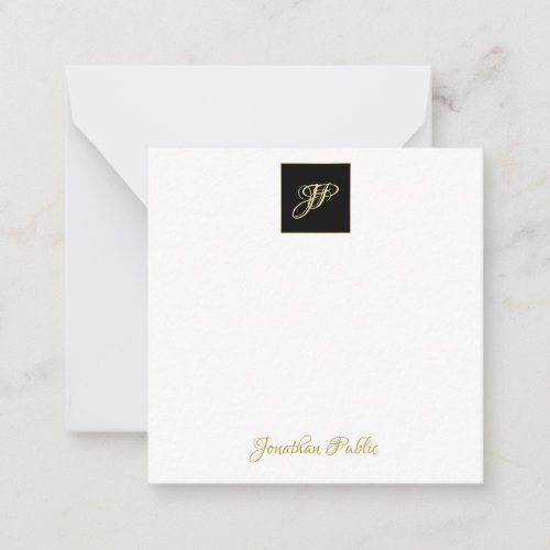 Elegant Hand Gold Text Monogram Personalized Note Card