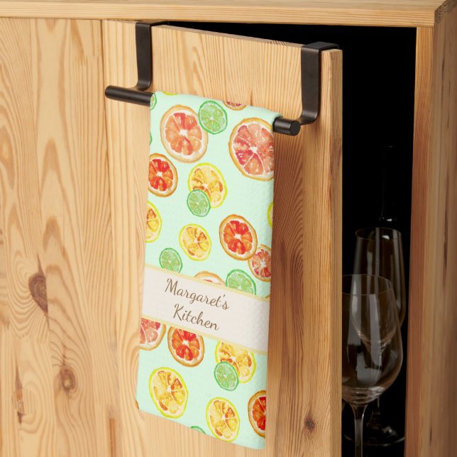 Elegant Hand-Illustrated Watercolor Citrus Slices Kitchen Towel (Thirds Fold)