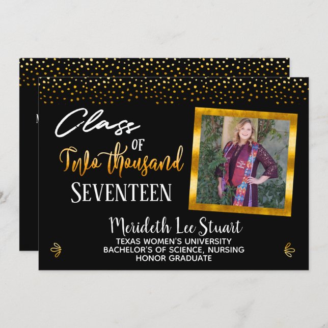 Elegant Hand Lettered 2 Photo Trendy Graduation Invitation (Front/Back)