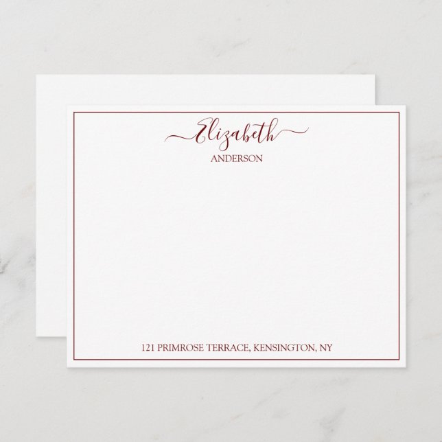 Elegant Hand Lettered Burgundy Name Address  Note  (Front/Back)