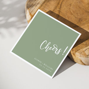 Elegant Hand-Lettered Cheers: Sage Green Wedding Napkins