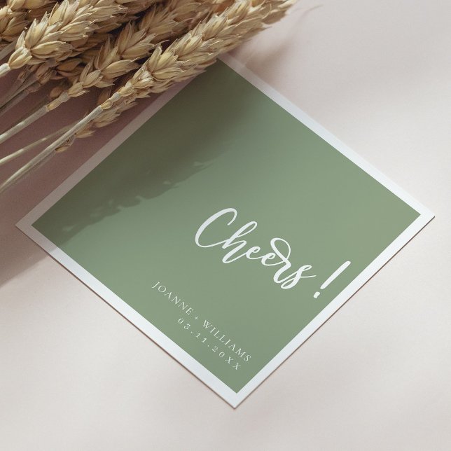 Elegant Hand-Lettered Cheers: Sage Green Wedding Napkins (Personalized Elegant Hand-Lettered Cheers: Sage Green Wedding Napkins)