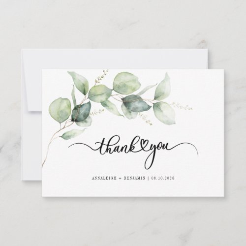 Elegant Hand_Lettered Eucalyptus Greenery Wedding Thank You Card