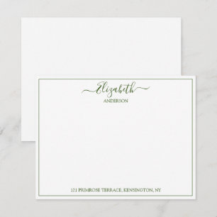 Elegant Hand Lettered Green Name Address  Note Car Card